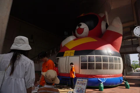 Large inflatable playground and visitors