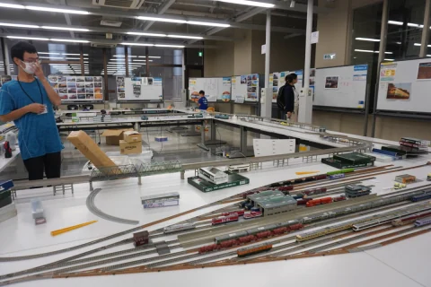 Model railway exhibition filling a classroom